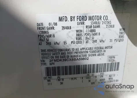 2008 Ford Edge Limited z USA, uszkodzony, nr VIN 2FMDK39CX8BA59802